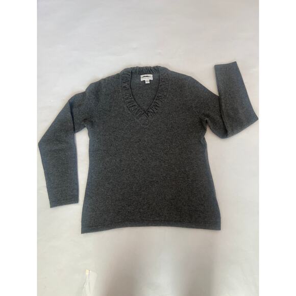CHARTER CLUB 2-PLY 100% CASHMERE  V-NECK WOMENS SWEATER LONG SLEEVE GRAY SIZE M - Picture 6 of 9